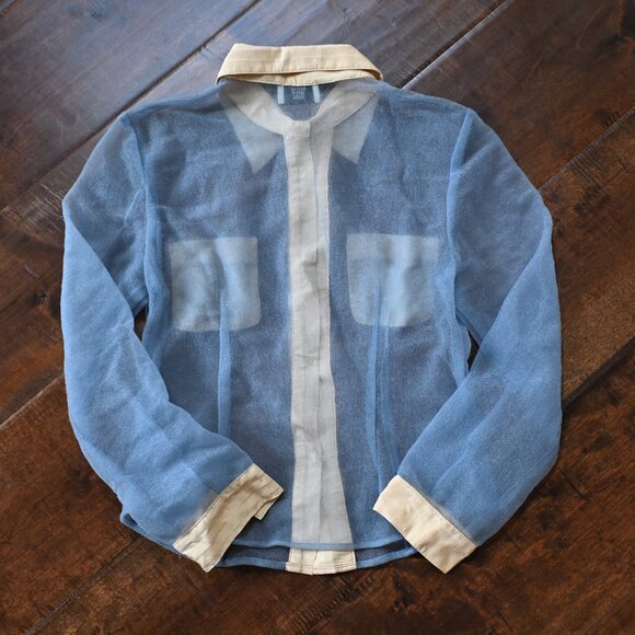 Maryam Nassir Zadeh Blue/Cream Corsetted Button Up Shirt, XS - Picture 4 of 4